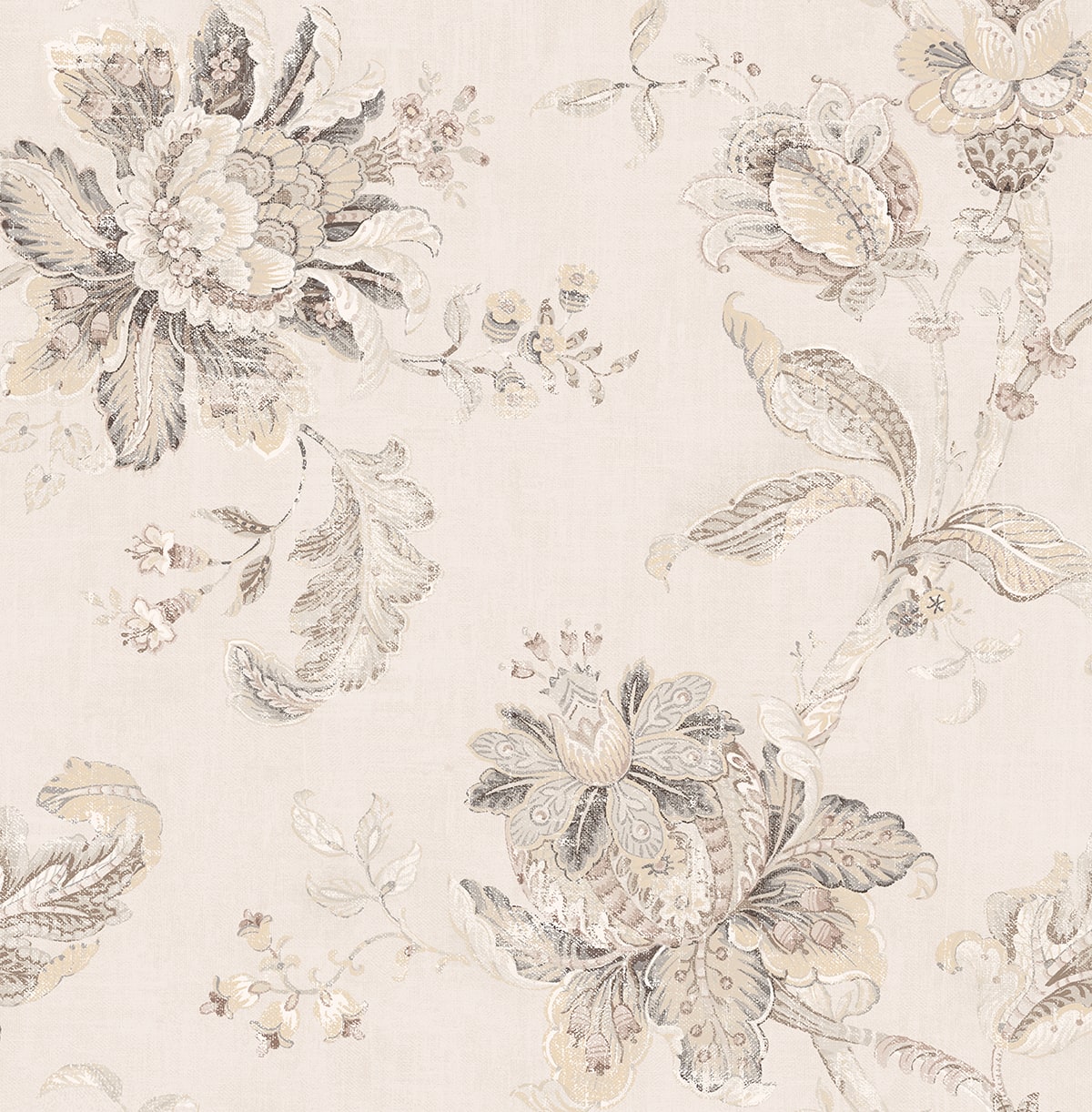 Anelda Jacobean floral peel and stick wallpaper in Linen & Latte