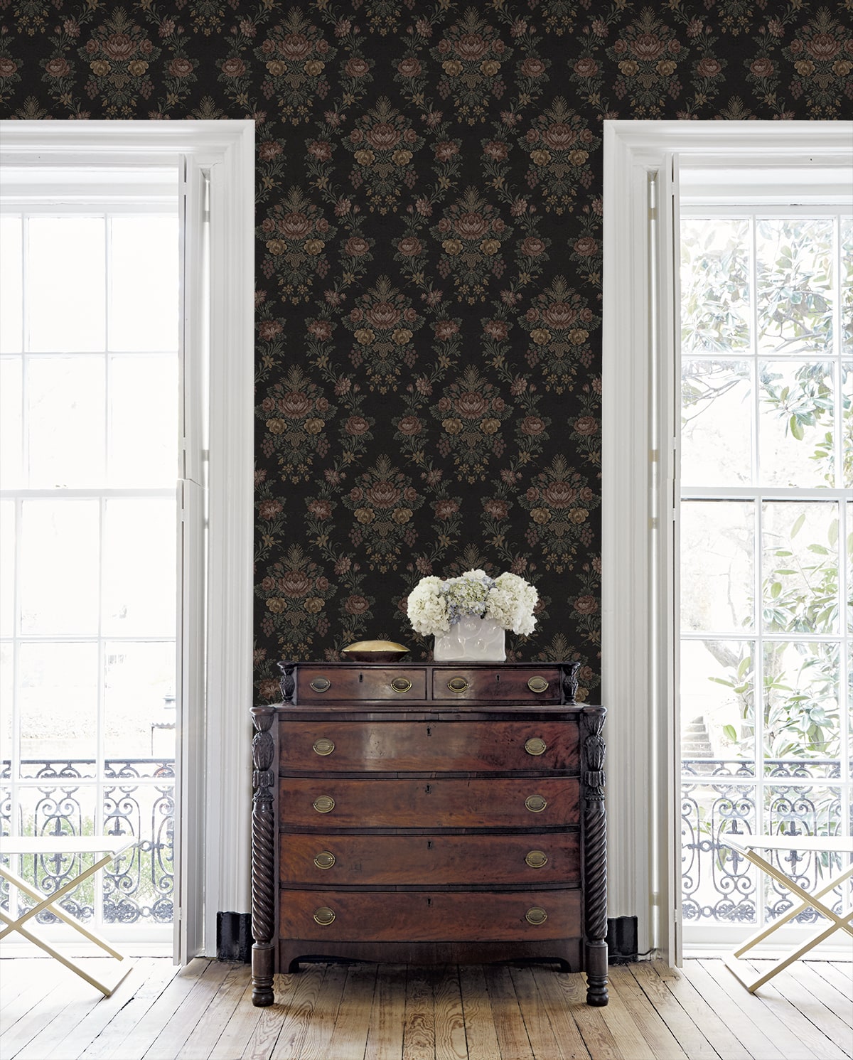 Hasset Tapestry Floral Wrought Iron by NextWall Peel & Stick Vintage Floral Wallpaper – NextWall NW59200