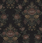 NextWall Hasset Tapestry Floral peel and stick wallpaper in Wrought Iron with vintage floral tapestry motifs on a black ground.