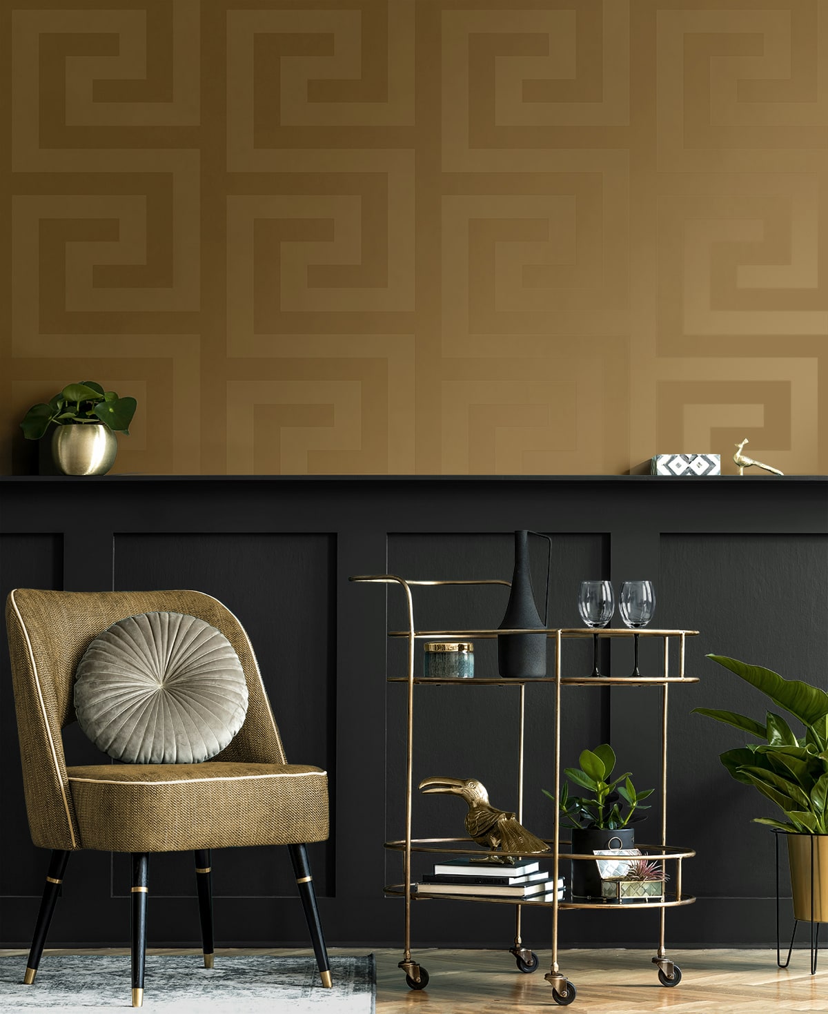 Geometric Maze Antique Gold by NextWall Peel & Stick Geometric Wallpaper – NextWall NW59405