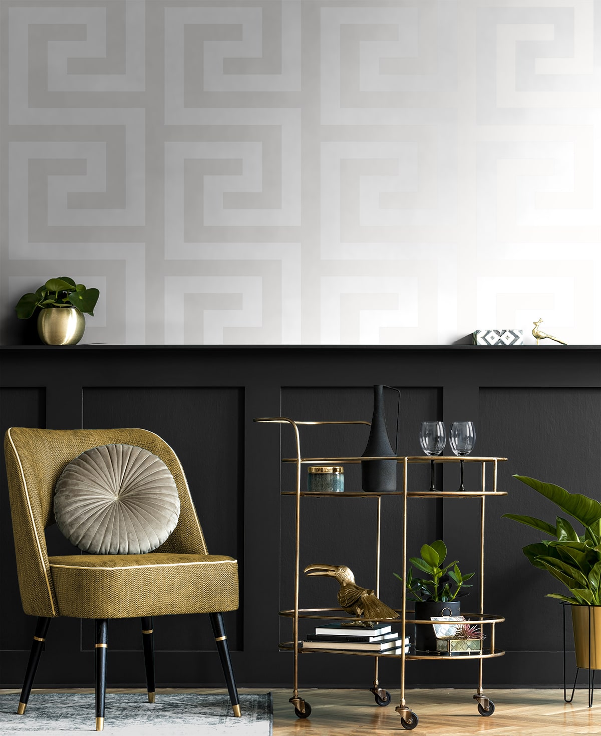 Geometric Maze Pearl by NextWall Peel & Stick Metallic Geometric Peel & Stick Wallpaper – NextWall NW59410