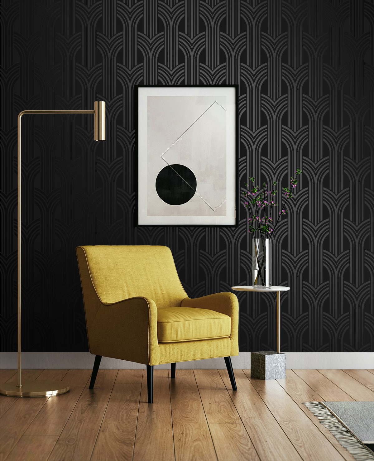 Geometric Arches Onyx by NextWall Peel & Stick Metallic Geometric Peel & Stick Wallpaper – NextWall NW59500