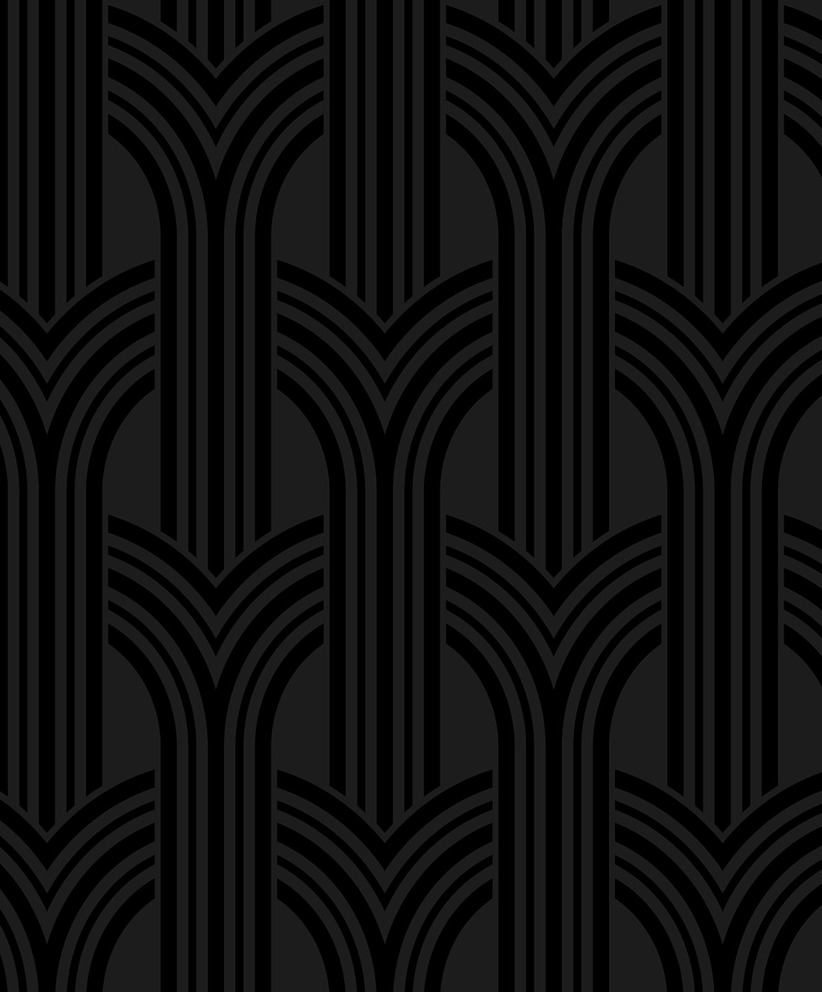 Onyx black geometric arches metallic peel and stick wallpaper pattern by NextWall