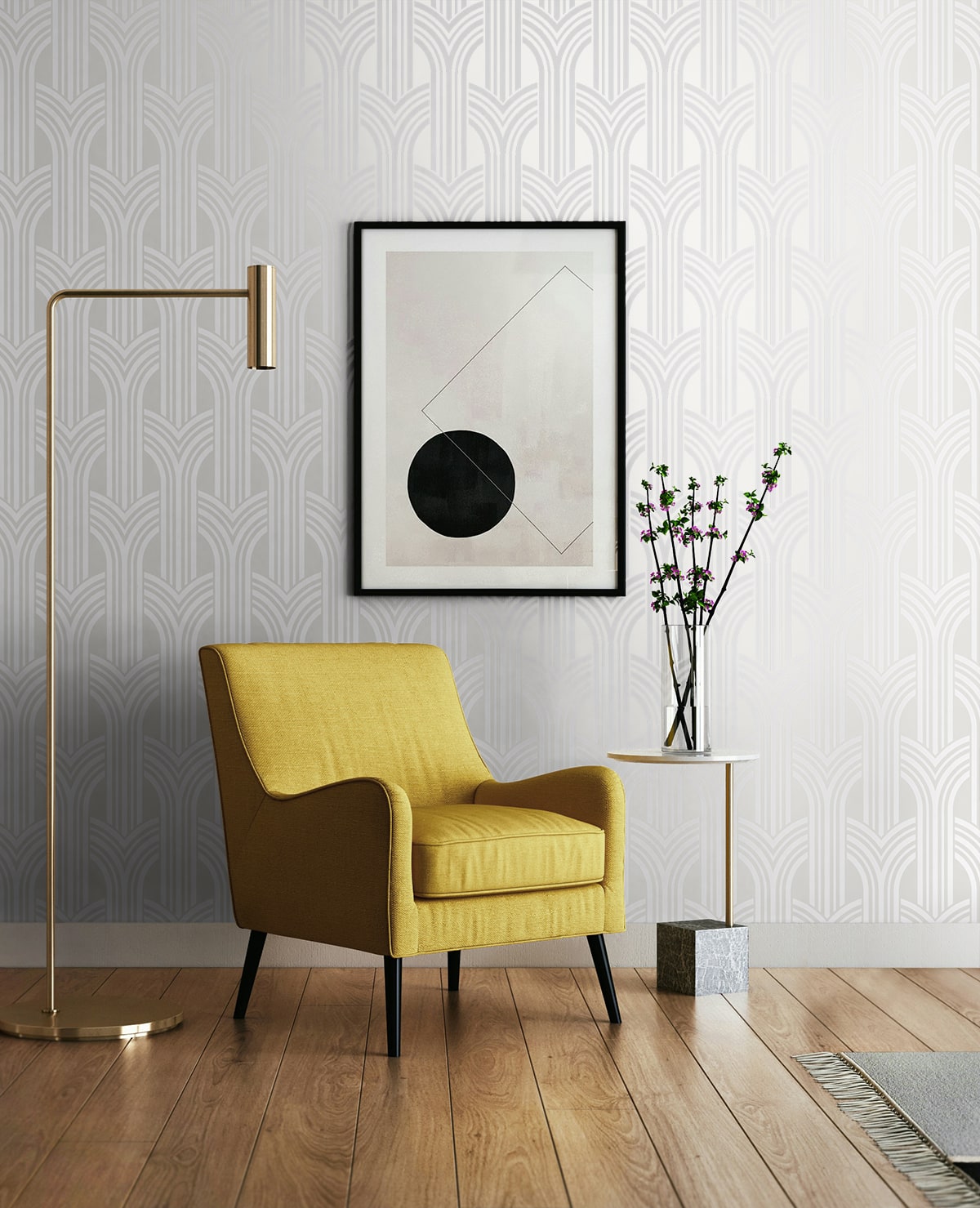 Geometric Arches Pearl by NextWall Peel & Stick Metallic Geometric Wallpaper – NextWall NW59510