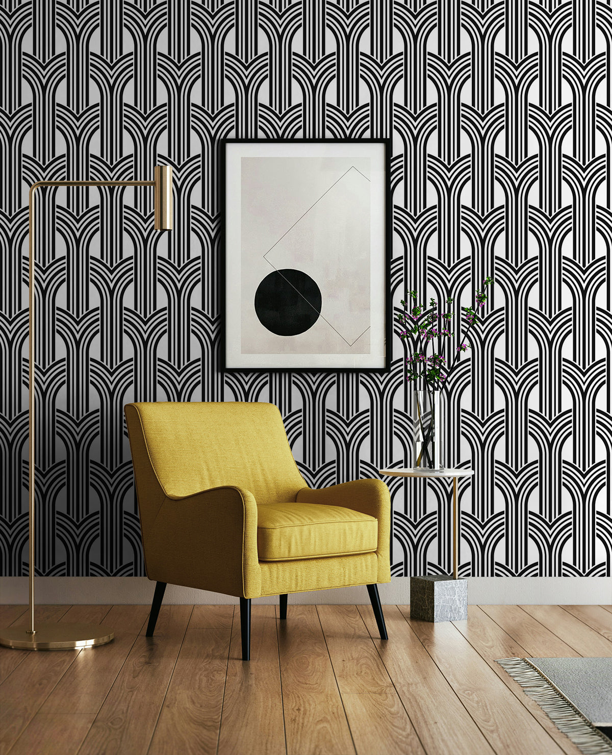 Geometric Arches Ebony & Lace by NextWall Peel & Stick Geometric Wallpaper – NextWall NW59520