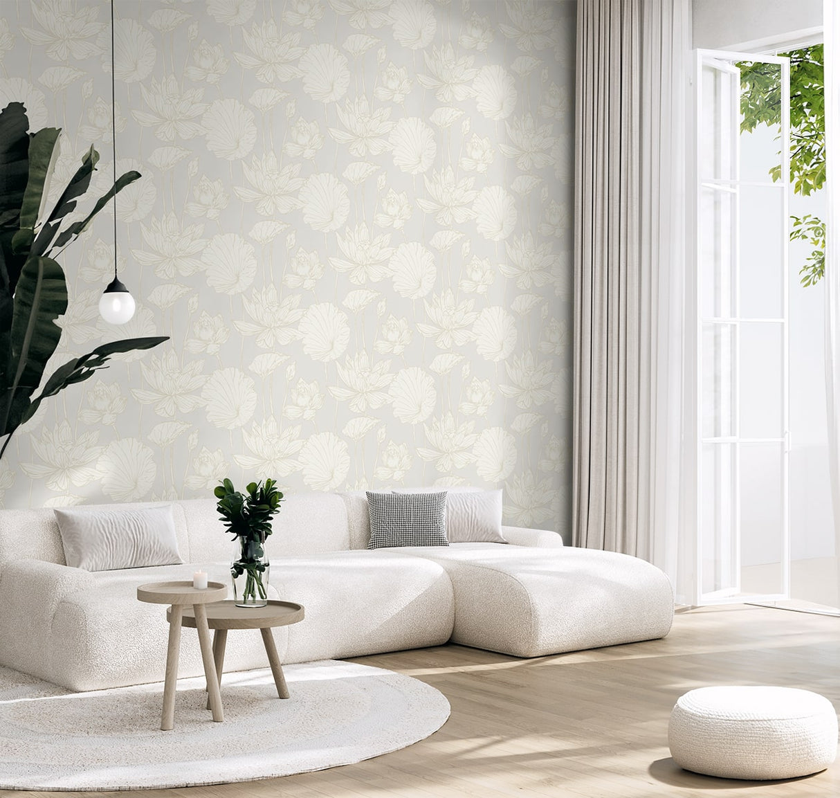 Lotus Garden Floral Pearl by NextWall Peel & Stick Floral Peel & Stick Wallpaper – NextWall NW59700