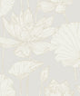Lotus Garden Floral peel and stick wallpaper in pearl with large line-drawn lotus flowers and leaves.