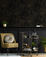 Lotus Garden Floral Wrought Iron & Gold by NextWall Peel & Stick Floral Wallpaper – NextWall NW59710