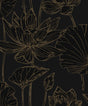 Lotus Garden Floral peel and stick wallpaper in black with metallic gold lotus outlines (Wrought Iron & Gold)