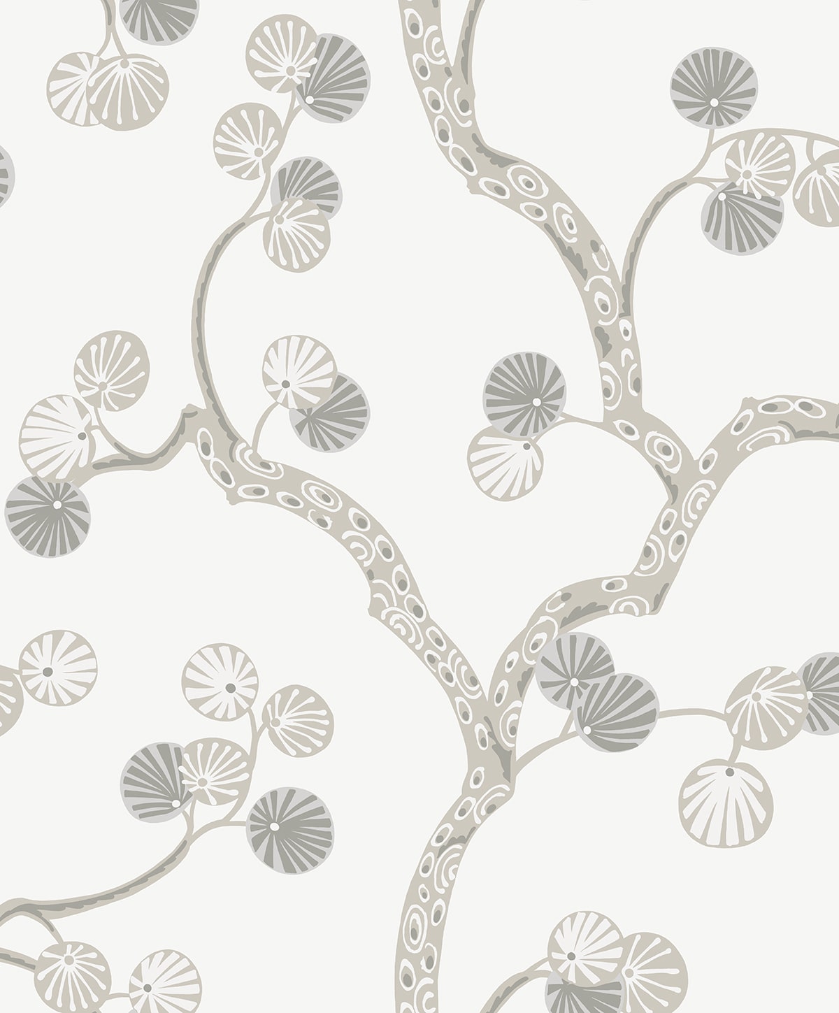Woodland Whimsy Snowbound peel and stick wallpaper with grey botanical branches on an off-white ground
