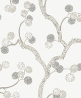 Woodland Whimsy Snowbound peel and stick wallpaper with grey botanical branches on an off-white ground