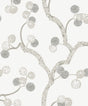 Woodland Whimsy Snowbound peel and stick wallpaper with grey botanical branches on an off-white ground