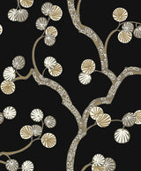 Woodland Whimsy ebony and gold metallic floral branch peel and stick wallpaper pattern