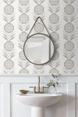 Folk Flowers Morning Fog by NextWall Peel & Stick Matte Vinyl Floral Wallpaper – NextWall NW59900