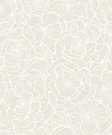Camellia Floral peel and stick wallpaper in metallic pearl with oversized camellia outlines