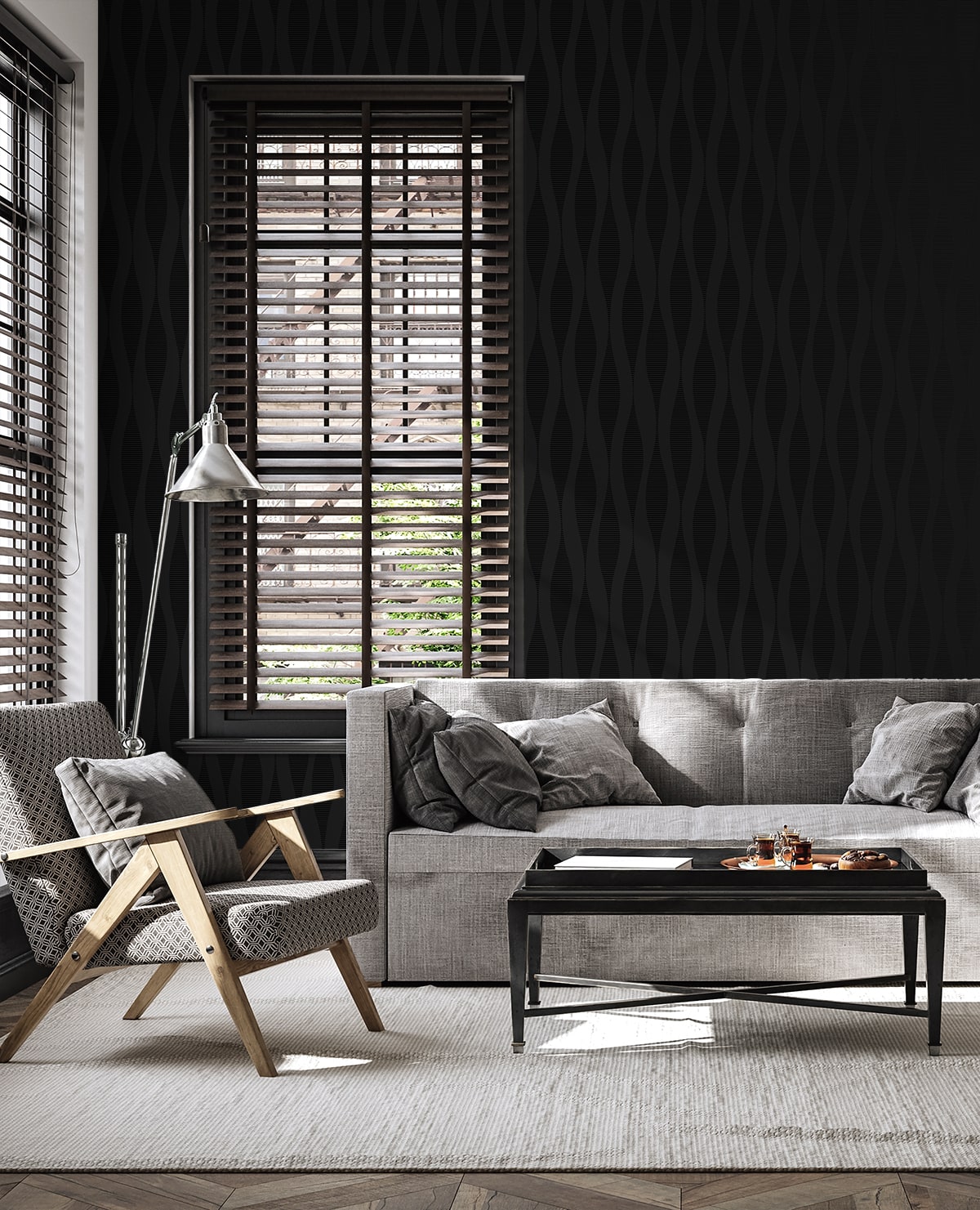 Ikat Ellipse Jet Black by NextWall Peel & Stick Geometric Peel & Stick Wallpaper – NextWall NW60200