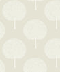 Tree Orchard peel and stick wallpaper pattern in Sea Salt with stylized white trees on a soft neutral background