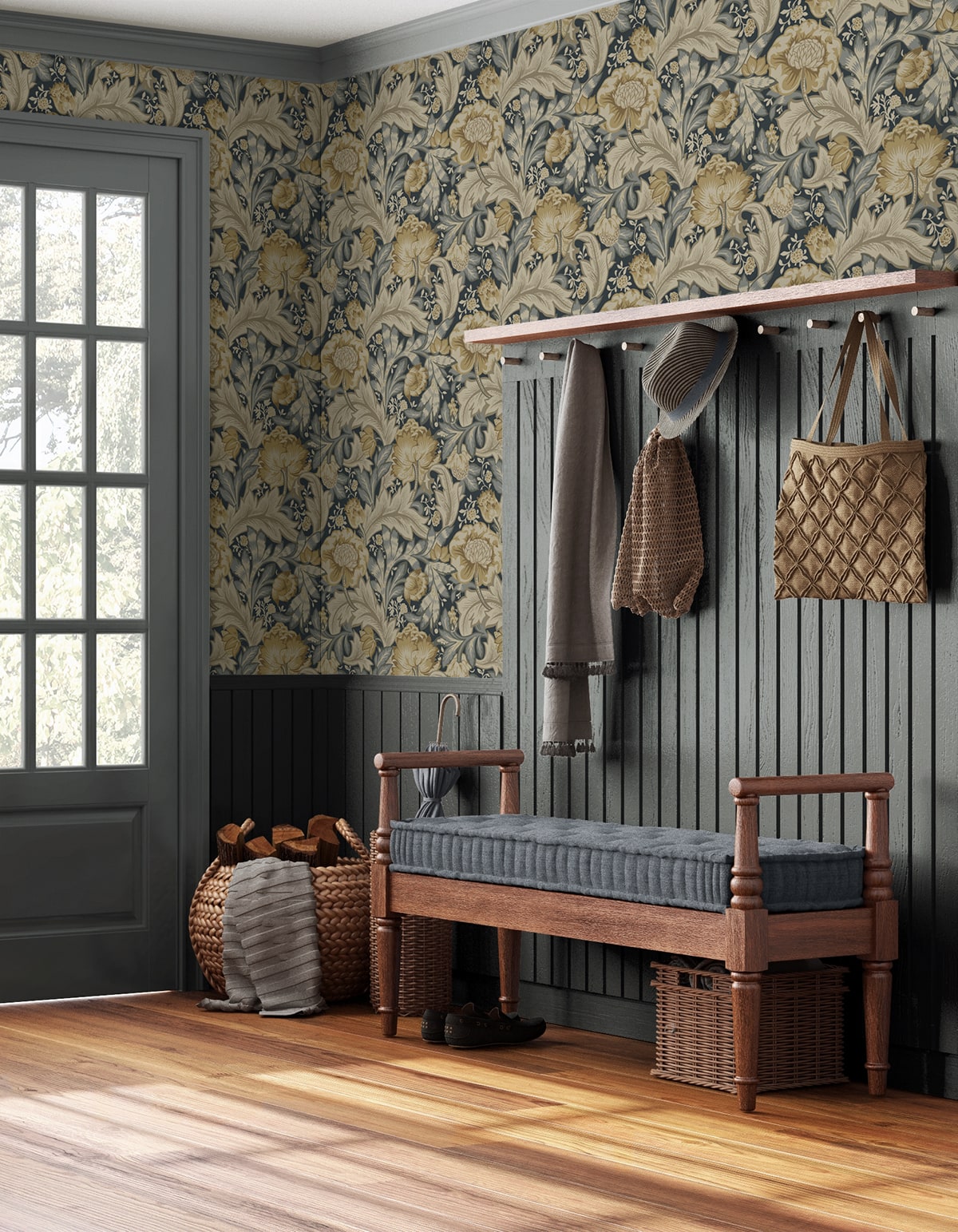 Acanthus Garden Floral Midnight Blue & Neutral by NextWall Peel & Stick Vintage Floral Peel & Stick Wallpaper – NextWall NW60508 -Sample