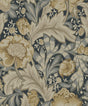 Vintage acanthus garden floral peel and stick wallpaper in midnight blue with neutral beige and gray botanicals