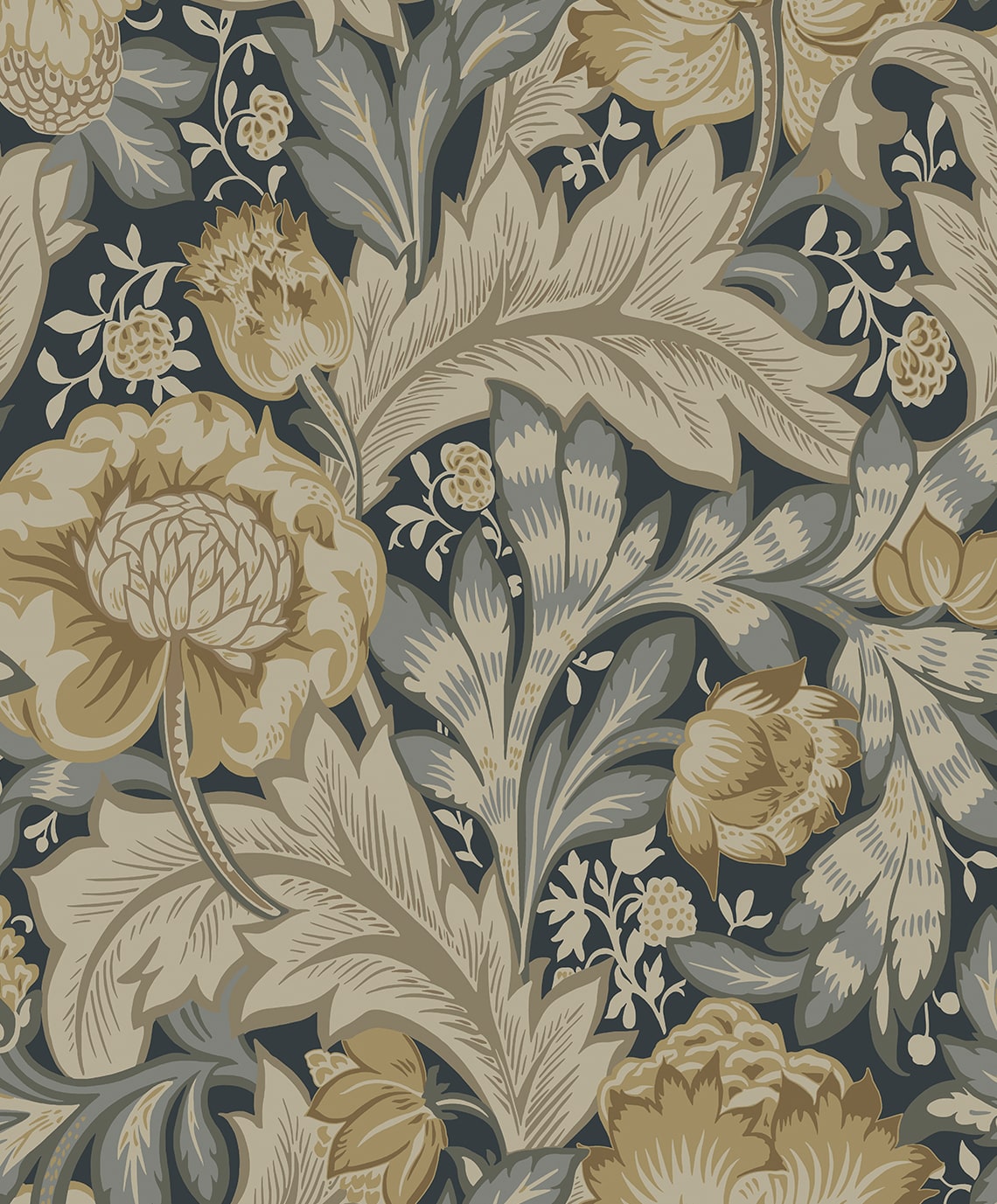 Acanthus Garden Floral Midnight Blue & Neutral by NextWall Peel & Stick Vintage Floral Peel & Stick Wallpaper – NextWall NW60508 -Sample