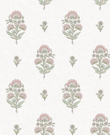 Floral Spot peel and stick wallpaper in Blush & Basil with small traditional floral bouquets on a light ground.