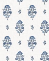 Floral Spot peel and stick wallpaper in Delft blue floral sprigs on a white ground