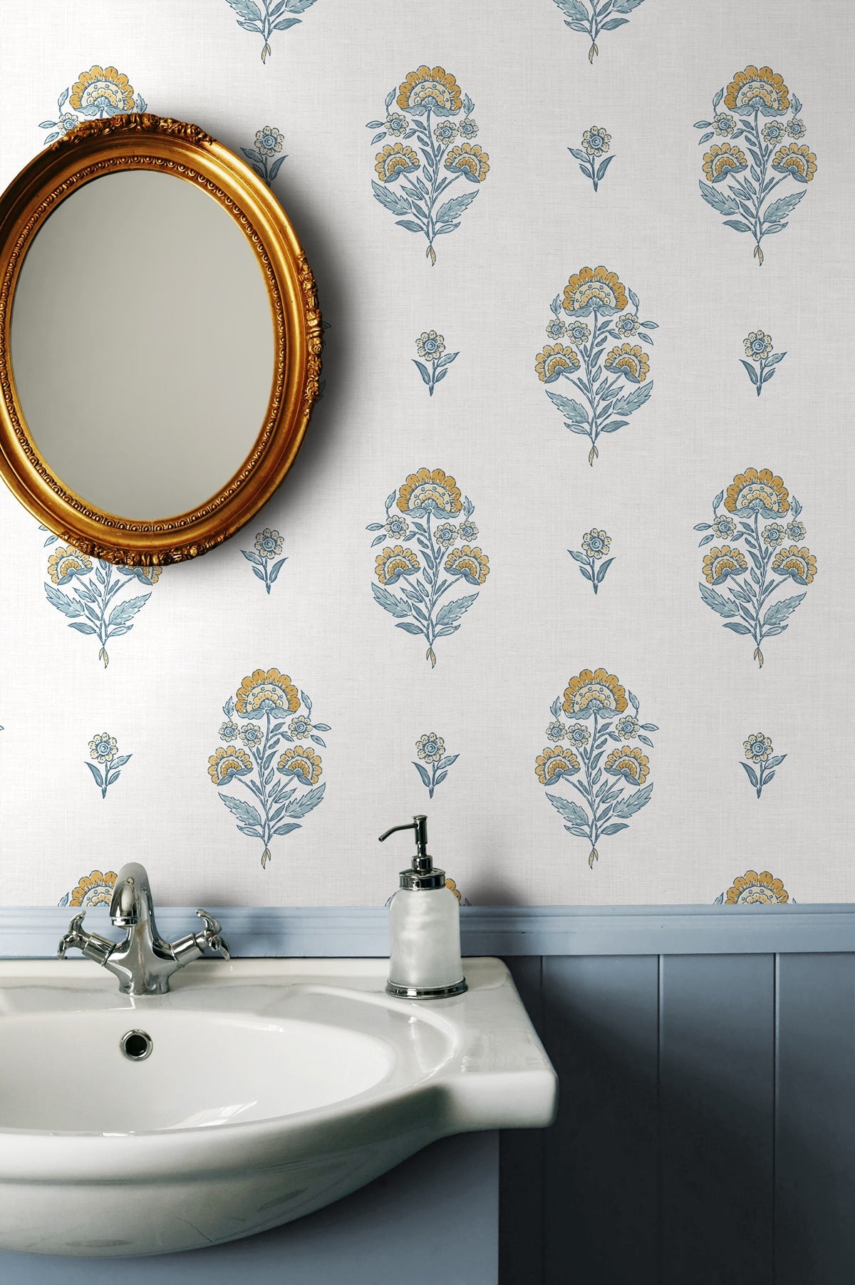 Floral Spot Marigold & Seabreeze by NextWall Peel & Stick Floral Wallpaper – NextWall NW60703