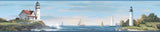 Sailing Lighthouse Blue & Green Prepasted Wallpaper Border with Nautical Lighthouse & Sailboat Motif - York NY4815BD