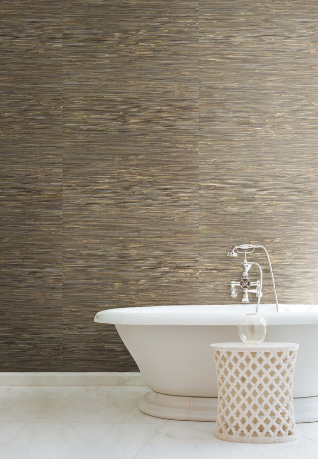 River Grass Black Textured Grasscloth Wallpaper - York NZ0786