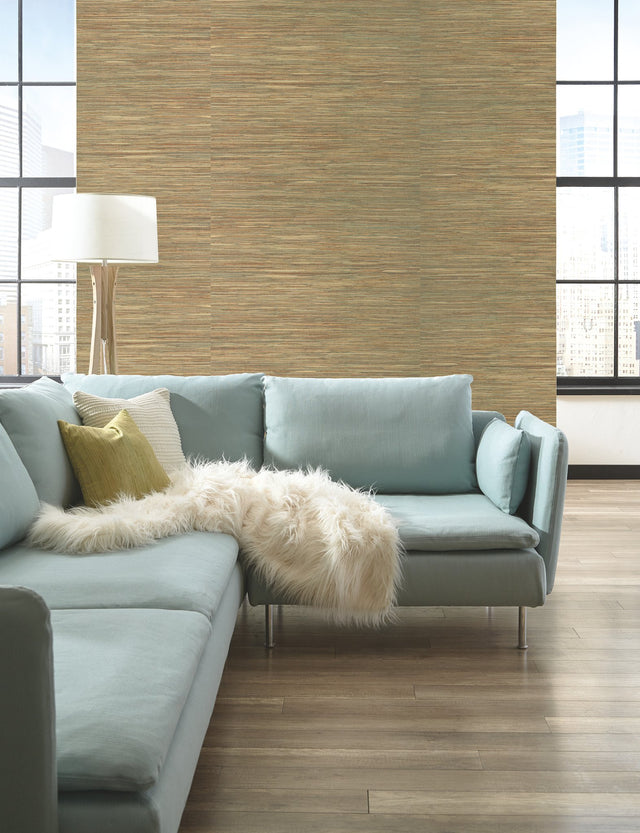 Raw Jute Green Grasscloth Wallpaper with Natural Woven Texture - York NZ0795