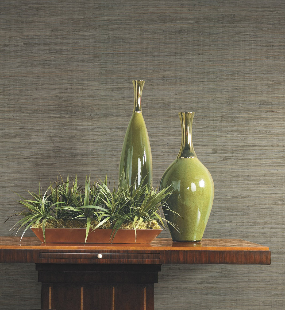 Threaded Jute Green Wallpaper with Woven Grasscloth Texture - York OG0519
