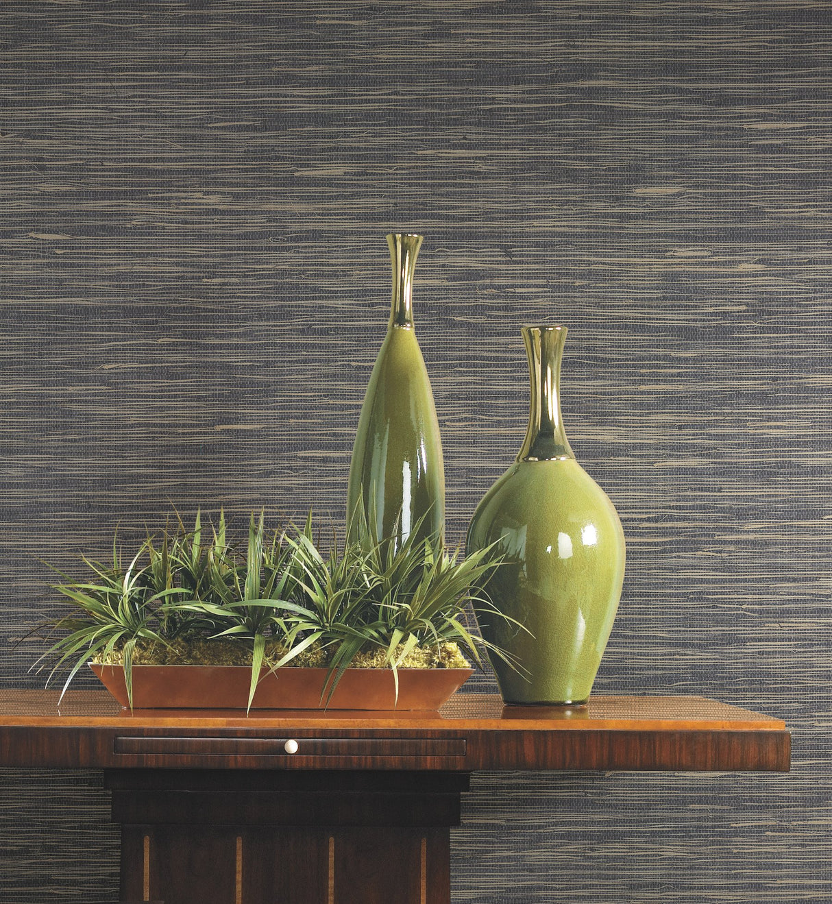 Threaded Jute Navy Wallpaper with Woven Grasscloth-Look Texture - York OG0520