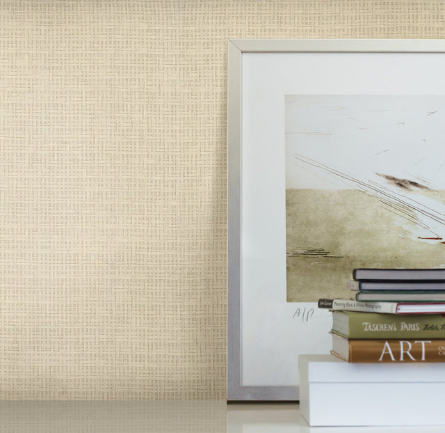 Tatami Weave Cream Textured Wallpaper with Woven Paper Weave Pattern - York OG0526