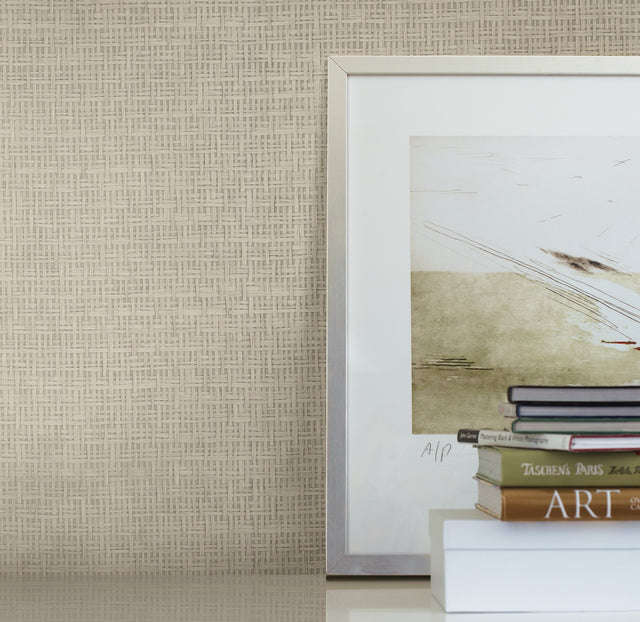 Tatami Weave Grey & Taupe Paperweave Wallpaper with Textured Woven Pattern - York OG0527