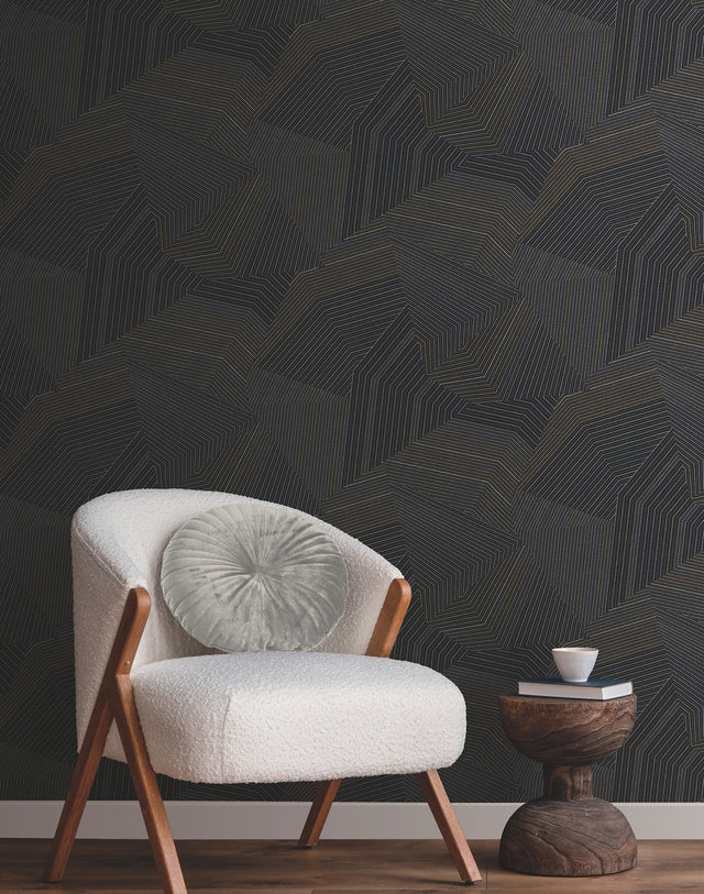 Dotted Maze Black Metallic Geometric Wallpaper - York OI0614