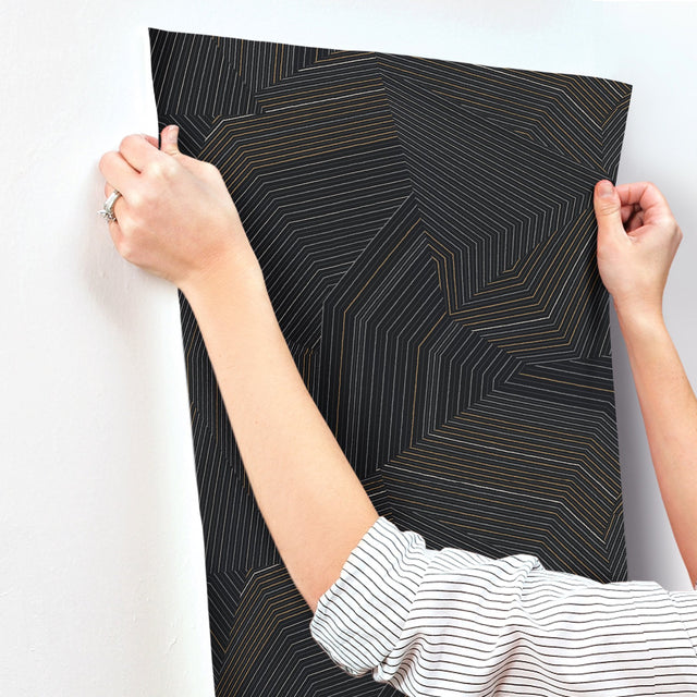 Dotted Maze Black Metallic Geometric Wallpaper - York OI0614