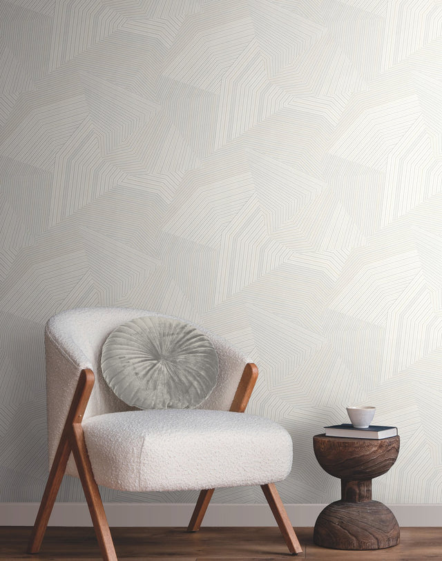 Dotted Maze White Geometric Metallic Unpasted Wallpaper - York OI0615
