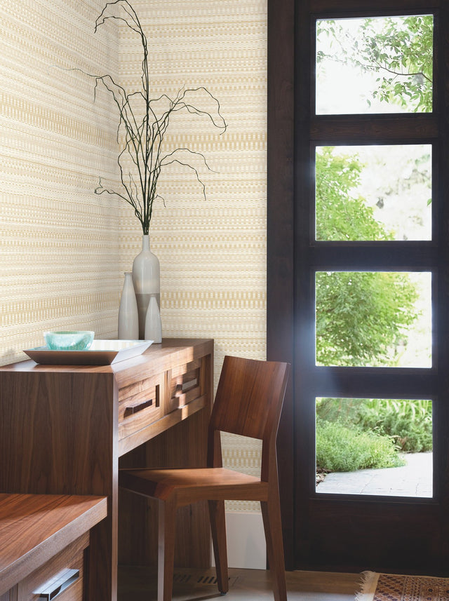 Tapestry Stitch Mustard Wallpaper with Raised Ink Weaves Pattern - York OI0621