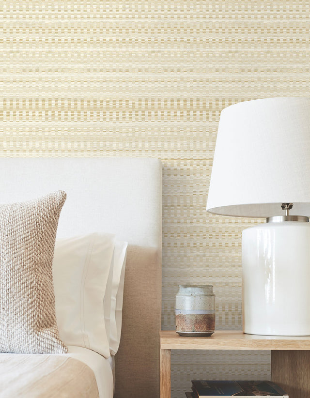 Tapestry Stitch Mustard Wallpaper with Raised Ink Weaves Pattern - York OI0621