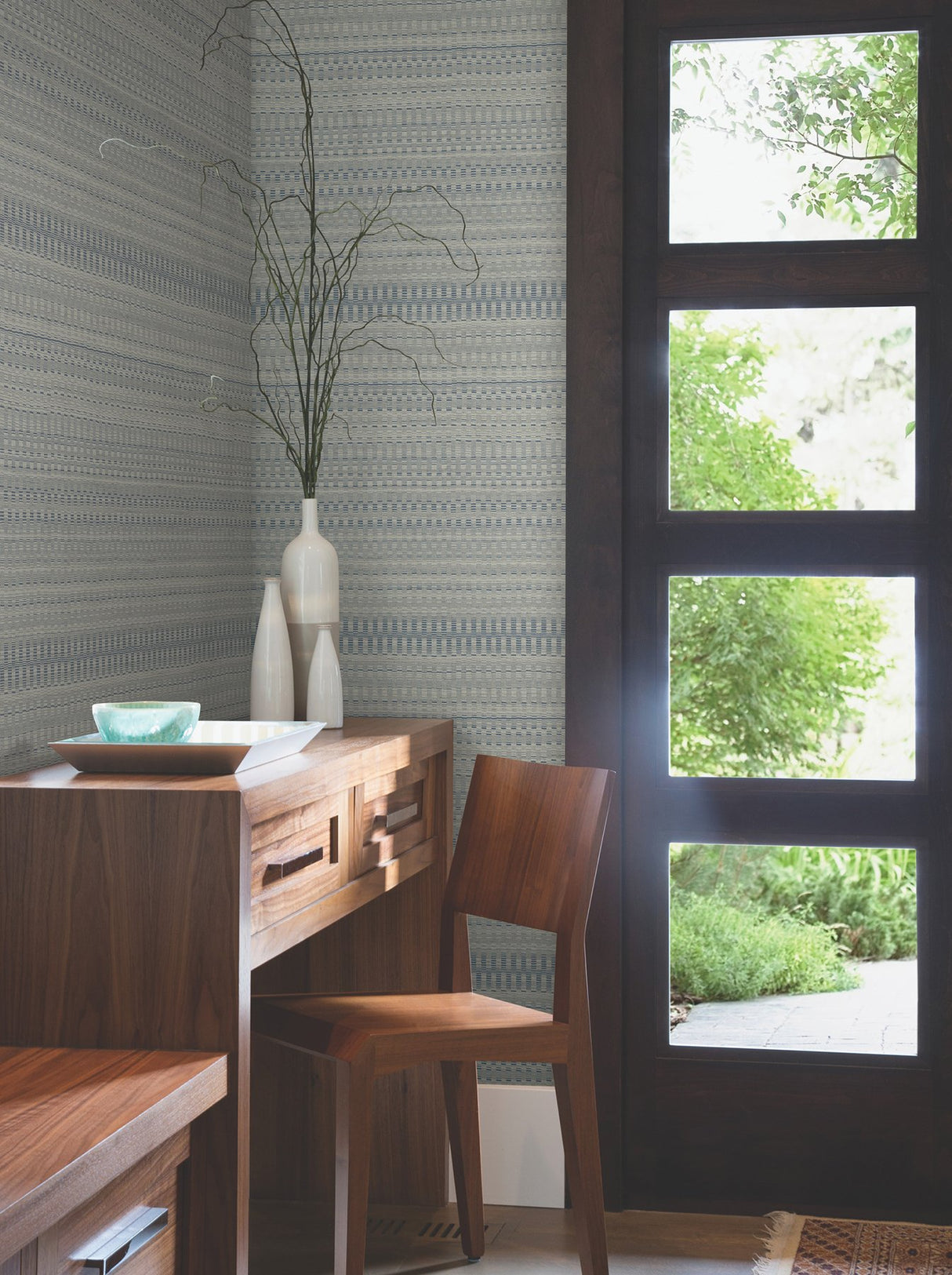 Tapestry Stitch Navy Wallpaper with Raised Ink Weaves Pattern - York OI0625