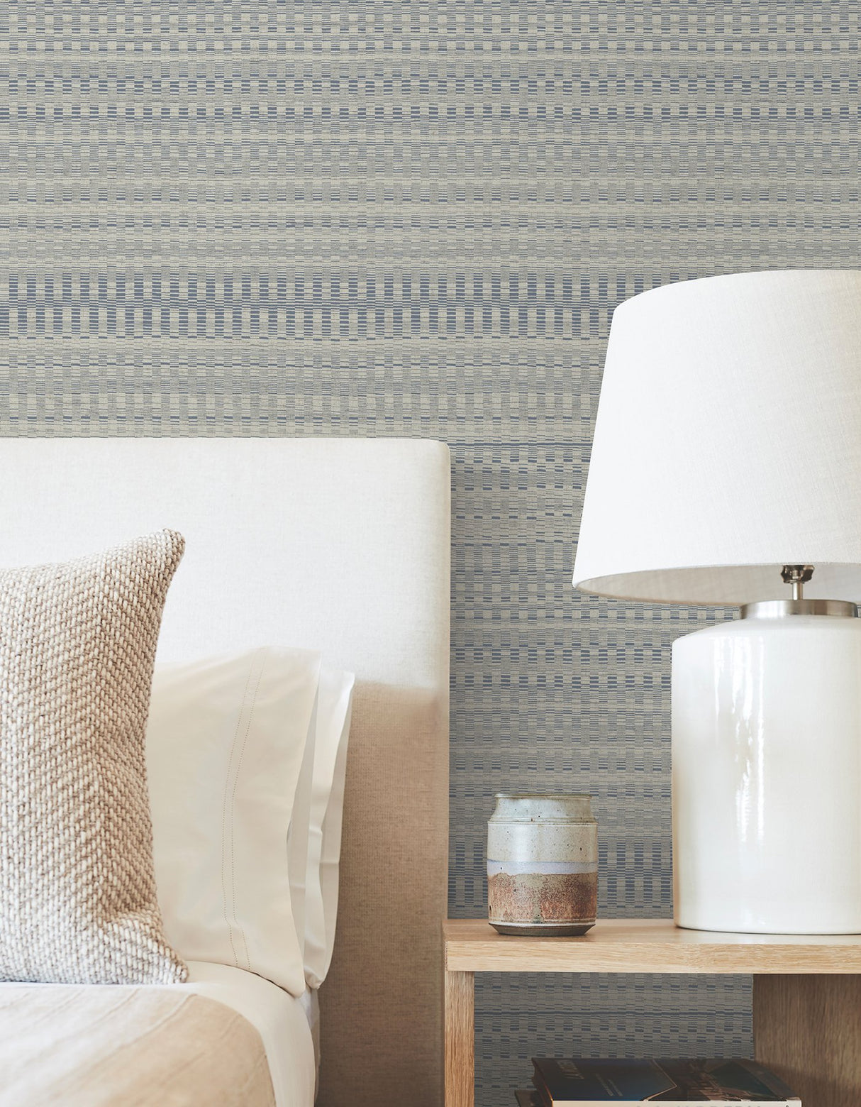 Tapestry Stitch Navy Wallpaper with Raised Ink Weaves Pattern - York OI0625