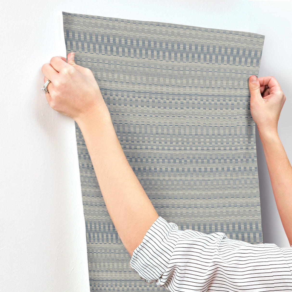 Tapestry Stitch Navy Wallpaper with Raised Ink Weaves Pattern - York OI0625
