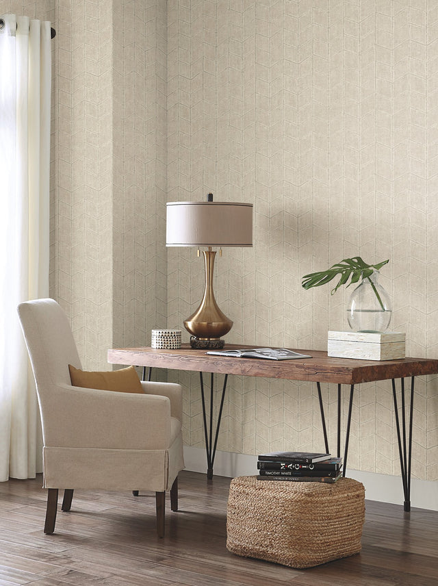 Flatiron Geometric Taupe Wallpaper with Metallic Chevron & Houndstooth Motif - York OI0643