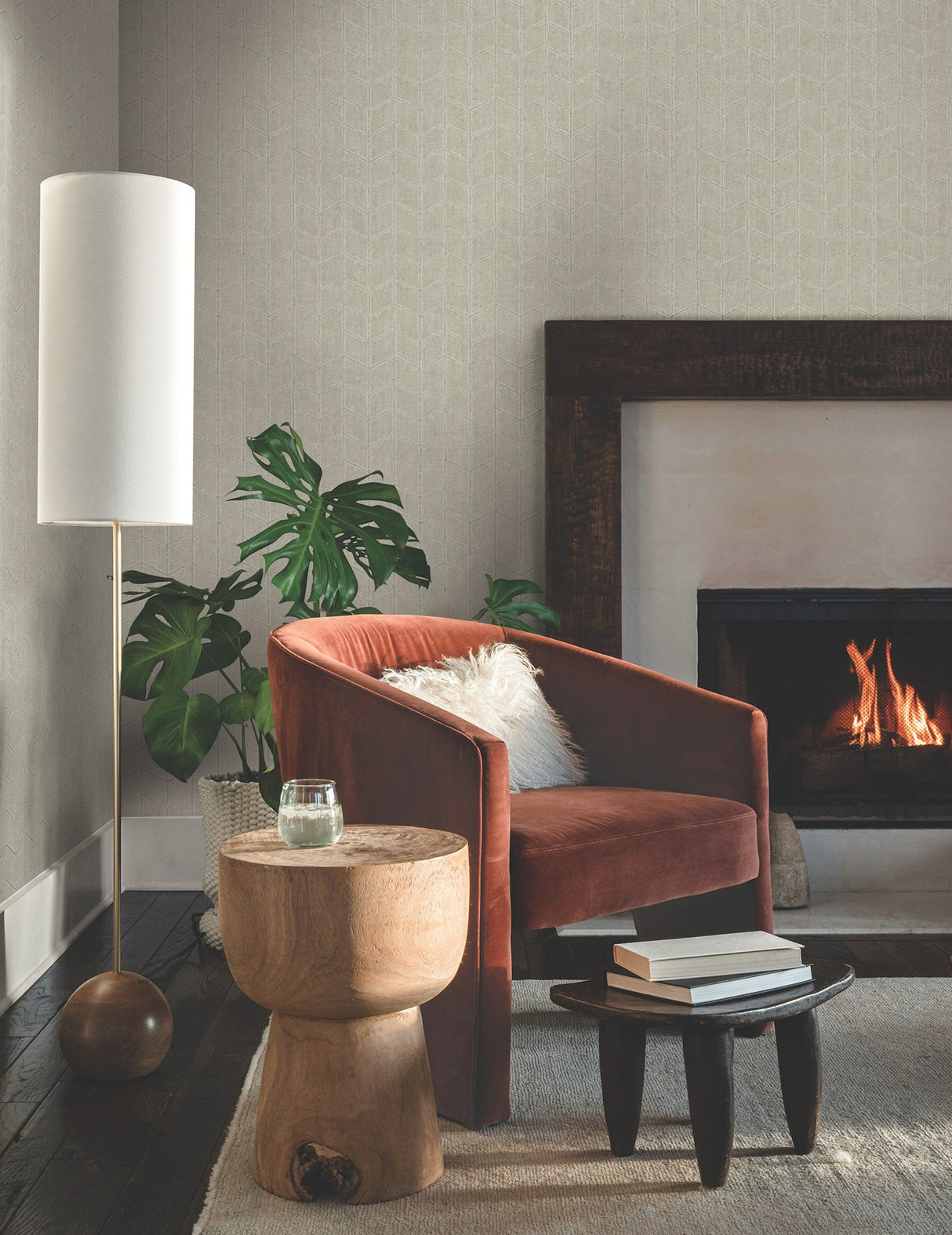 Flatiron Geometric Taupe Wallpaper with Metallic Chevron & Houndstooth Motif - York OI0643