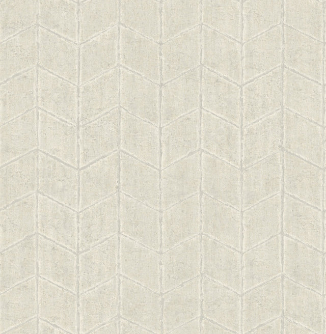 Flatiron Geometric Pearl Grey Wallpaper with Metallic Chevron Pattern - York OI0644