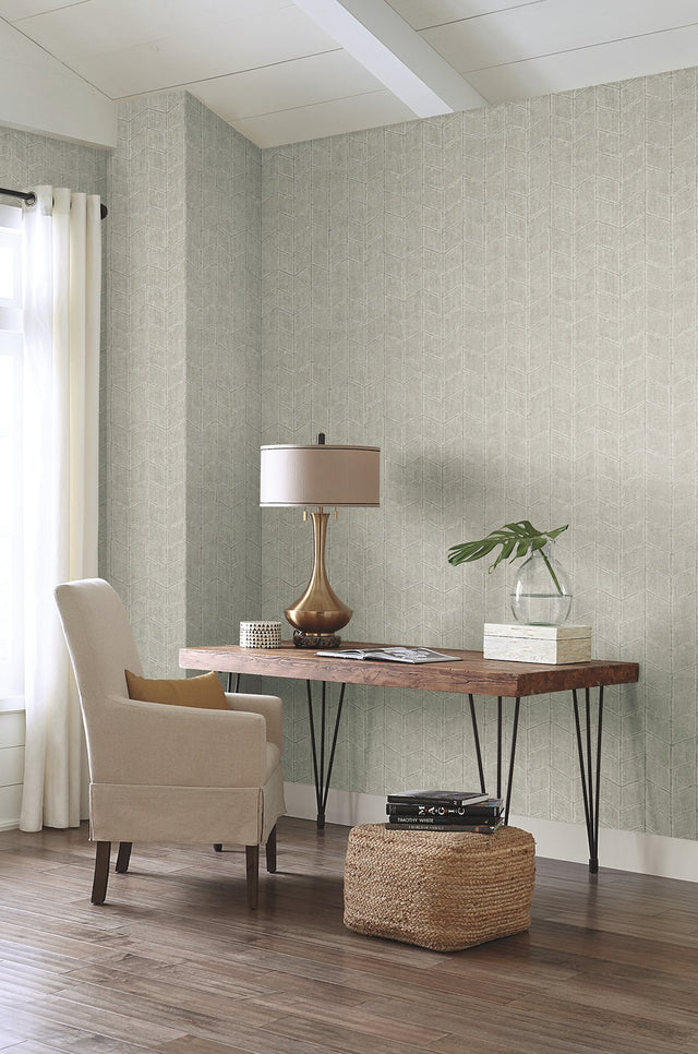 Flatiron Geometric Cement Wallpaper with Metallic Chevron Pattern - York OI0645