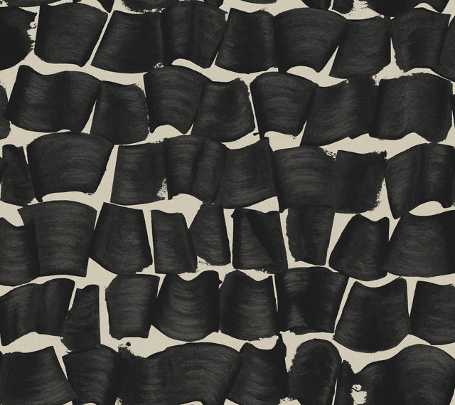 Brushed Ink Black Wallpaper with Calligraphy Brushstroke Pattern - York OI0651