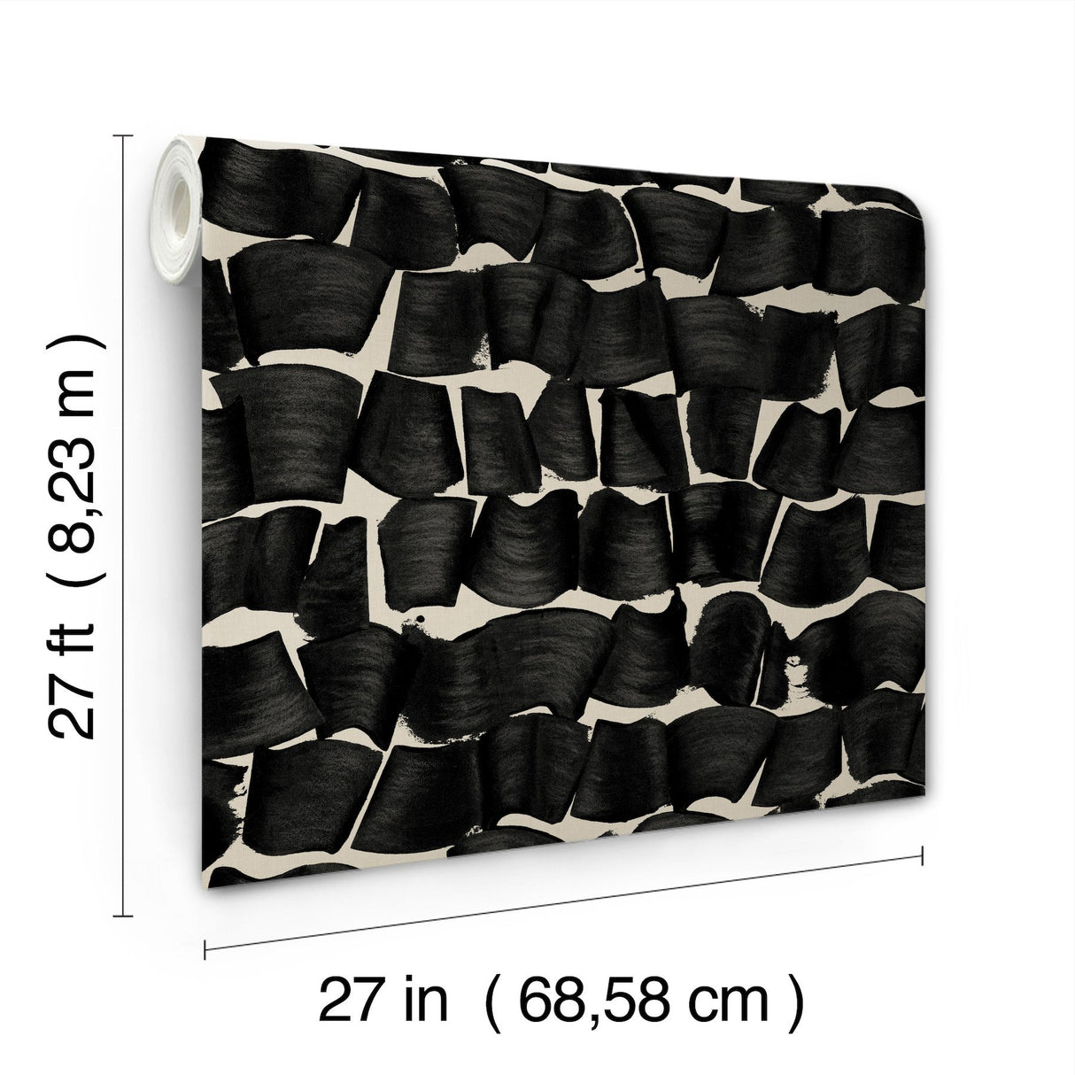 Brushed Ink Black Wallpaper with Calligraphy Brushstroke Pattern - York OI0651
