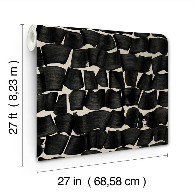 Brushed Ink Black Wallpaper with Calligraphy Brushstroke Pattern - York OI0651