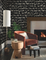 Brushed Ink Black Wallpaper with Calligraphy Brushstroke Pattern - York OI0651